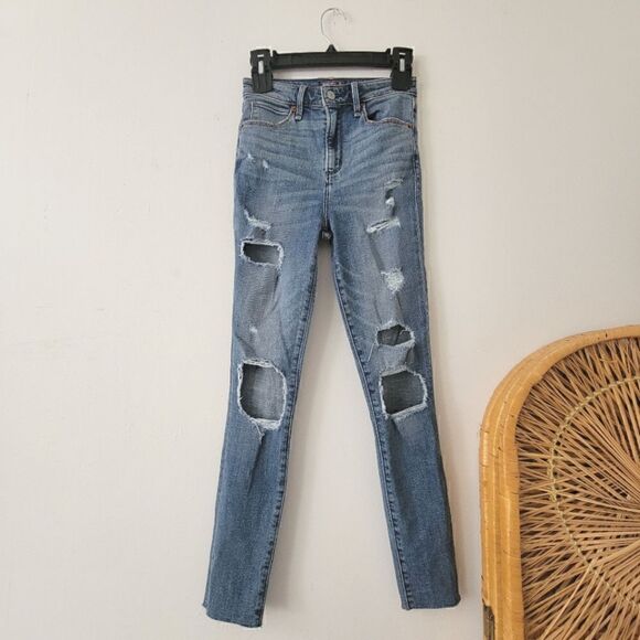 Abercrombie & Fitch Simone High Rise Super Skinny Jeans Distressed 25/0S - Picture 1 of 10